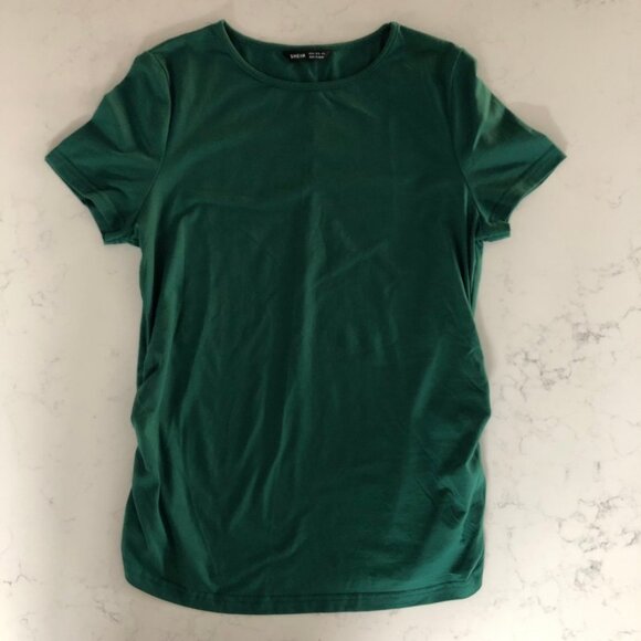 Shein Casual Short Slv Scoop Neck Ruched Sides Poly Blend Top Green Sz 6 NWOT - Picture 2 of 11